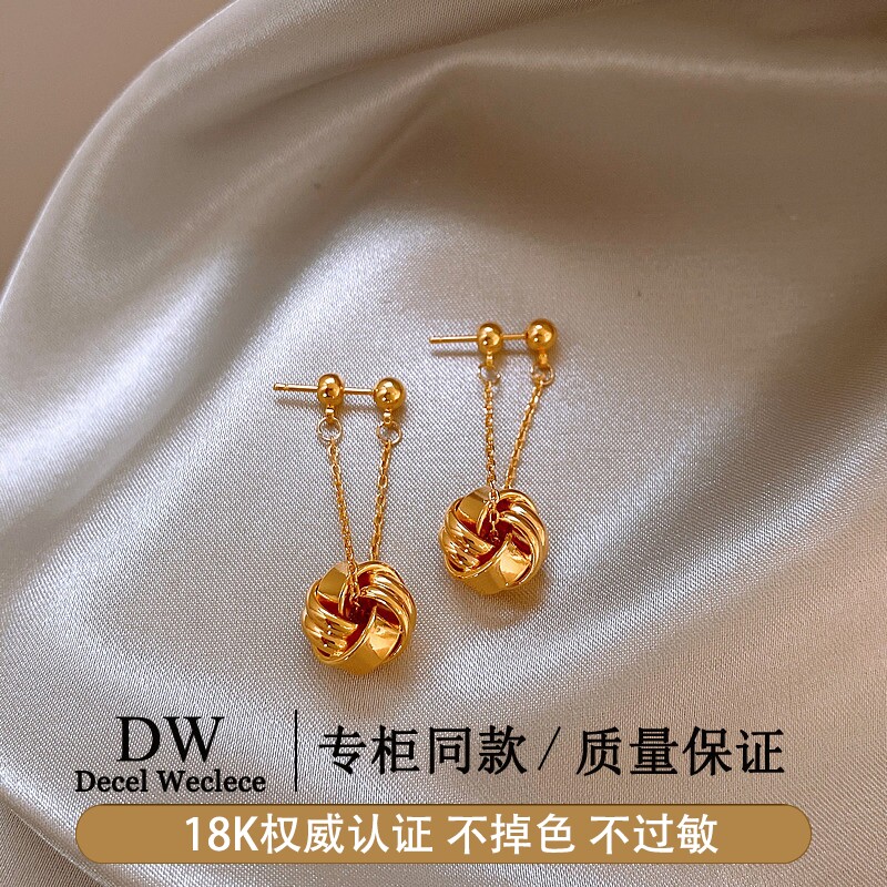 奥特莱斯【1折捡漏】18K金 法式复古金色流苏耳环女耳钉耳饰
