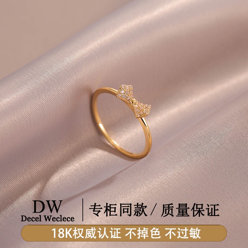 奥特莱斯【品牌撤柜1折】18K金法国轻奢设计师蝴蝶结戒指女