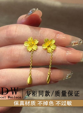 奥特莱斯18K金新中式宫廷风百合花耳钉花月佳期秀禾耳环女时尚大