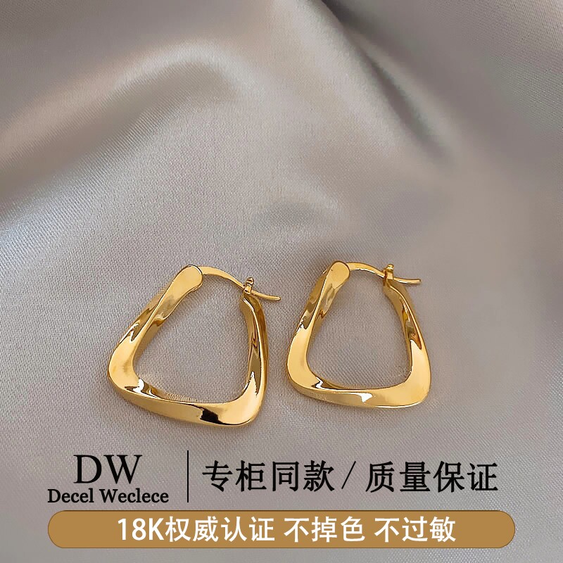 奥特莱斯【官网直发】18K金金色几何耳环女AU750气质耳钉耳饰
