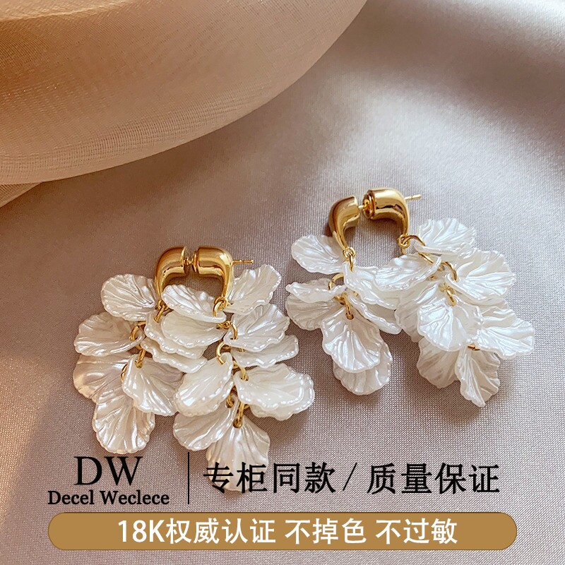 奥特莱斯【专柜正品】18K金贝壳耳坠耳环女夏天气质耳钉耳饰