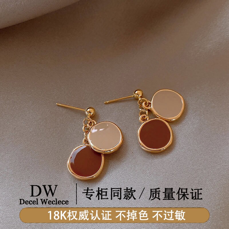 奥特莱斯【专柜正品】18K金美拉德圆片耳环耳钉女复古耳饰坠
