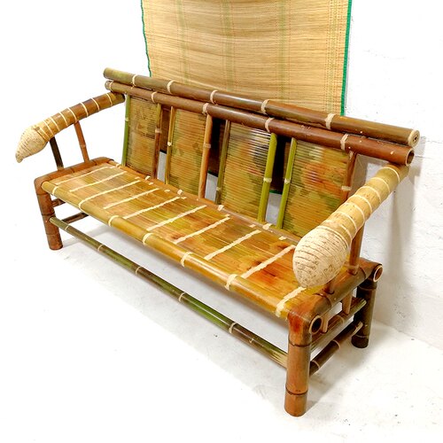 传统竹制长沙发椅子靠背椅古典竹沙发纯手工制作竹长椅子特色长凳