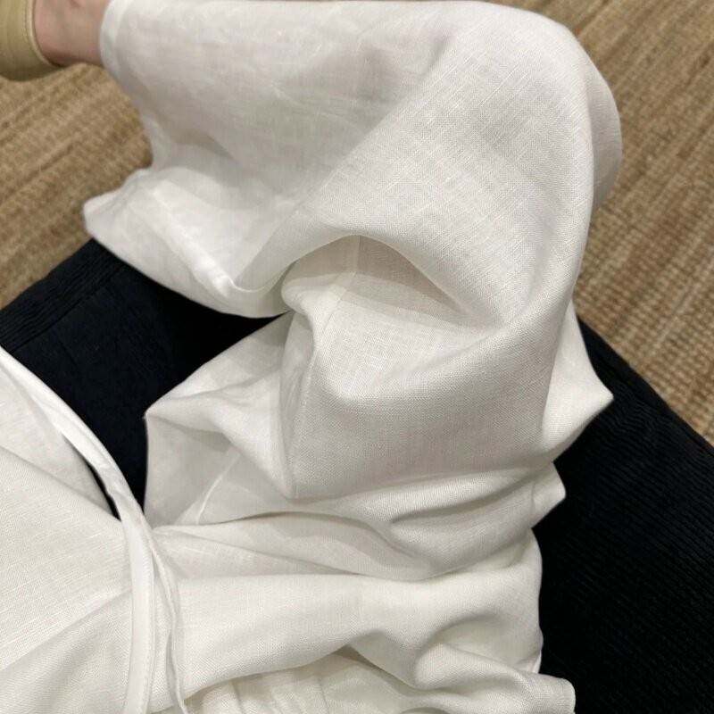白色亚麻阔腿裤女小个子夏季新款老钱风垂感棉麻休闲直筒麻料长裤