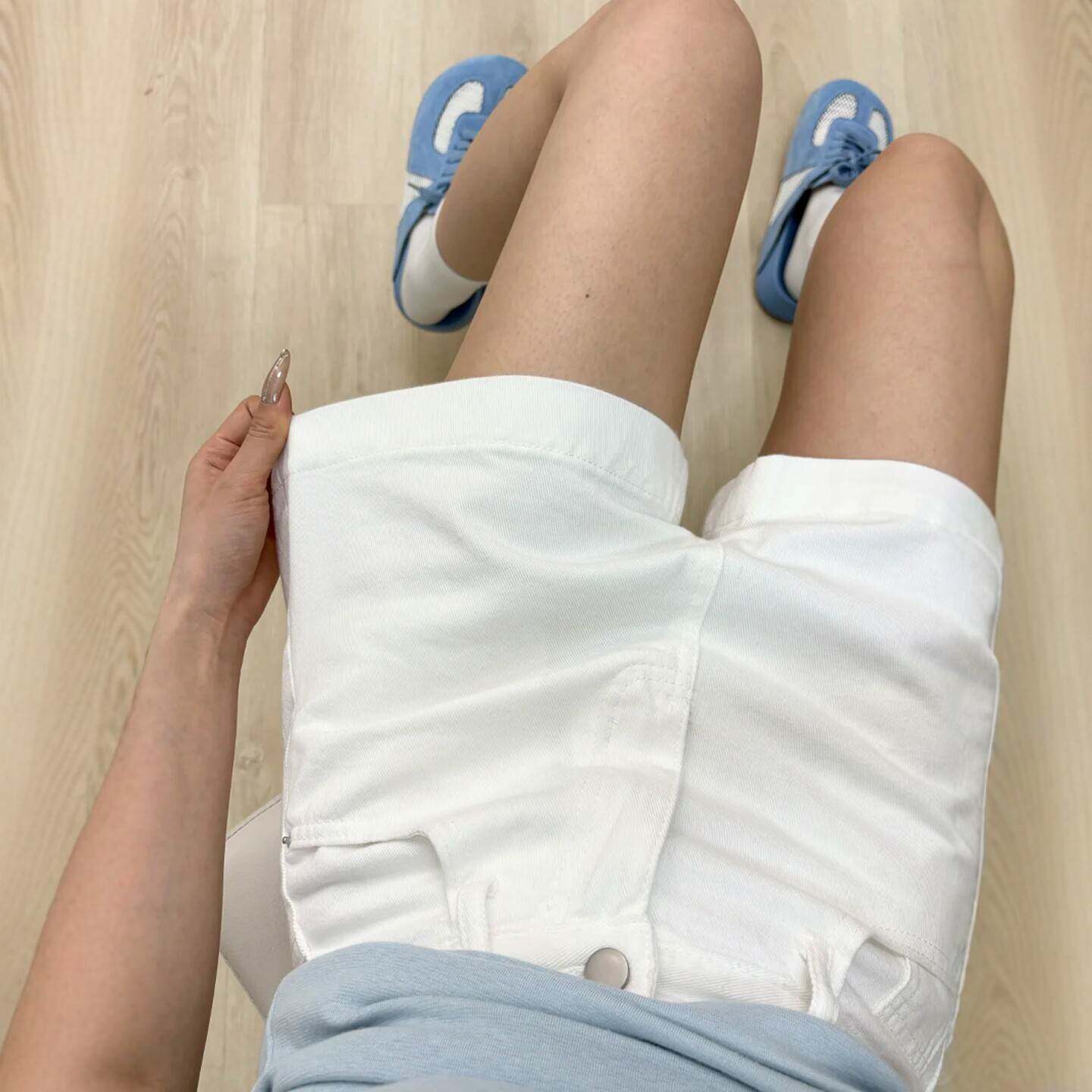 白色牛仔短裤女夏季新款大码胖mm高腰弹力遮胯显瘦a字阔腿热裤子