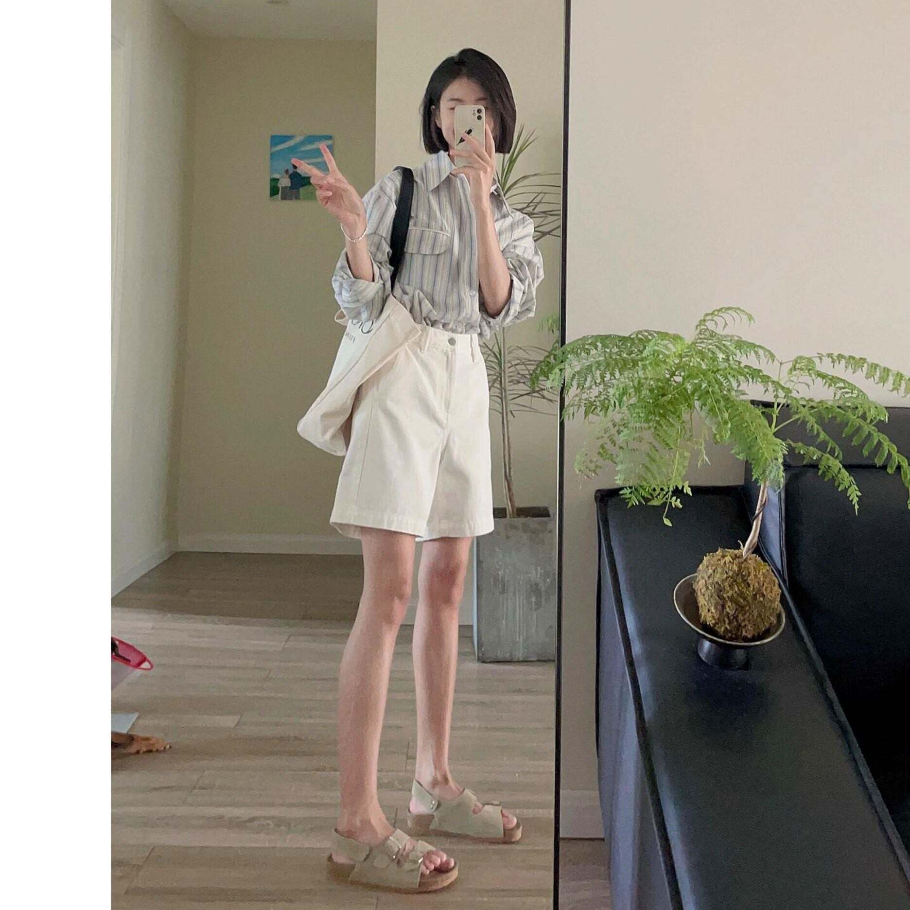 原创白色牛仔短裤女2026春夏新款高腰宽松遮胯显瘦薄款阔腿五分裤
