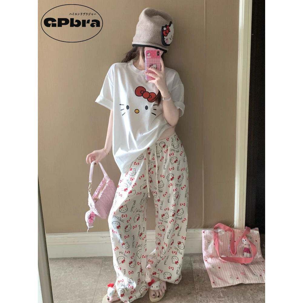 日式Gp可爱Hellokitty睡衣女士夏季纯棉短袖裤可以穿在外面的家衣