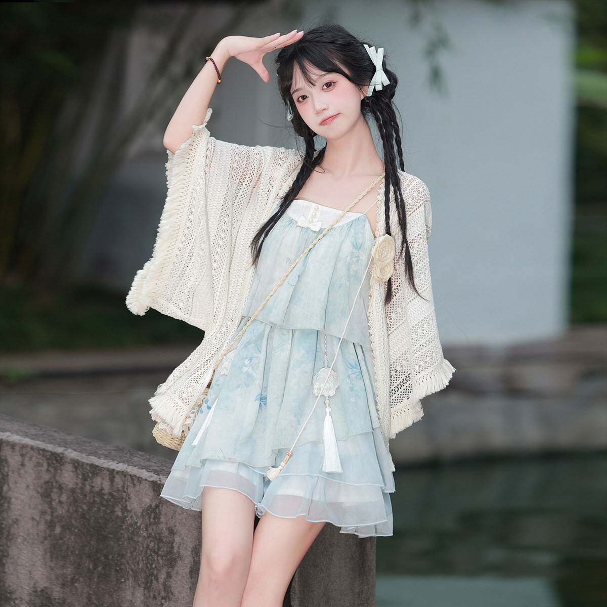 海盐少女原创新中式洋装女夏小个子裙子日常度假海边吊带裙套装