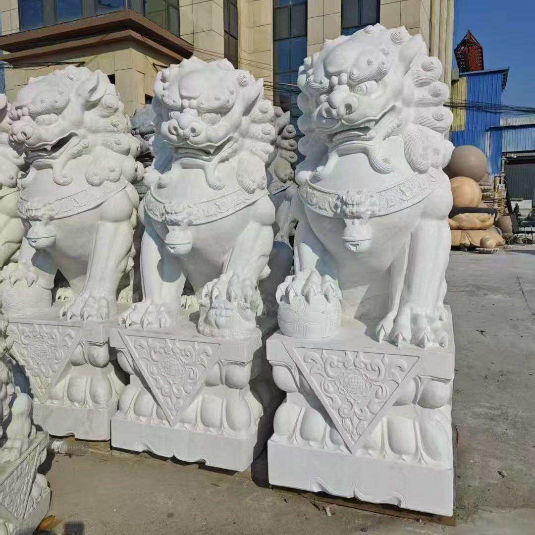 石雕小动物摆件墓前祠堂汉白玉青石精雕石狮子一对家用大门口看门