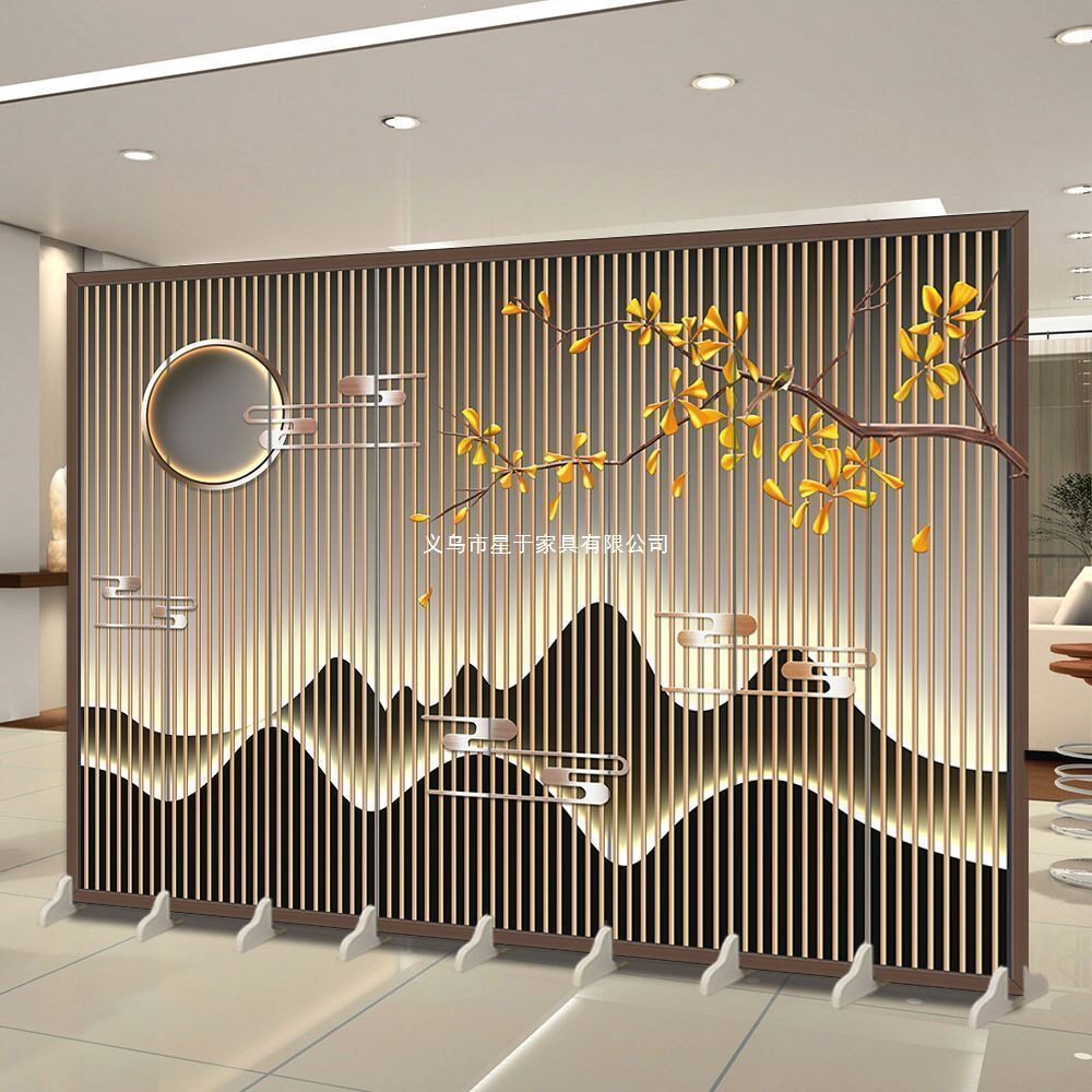 水墨山水风景办公屏风会议室接待区简约装饰隔断可移动折叠屏风
