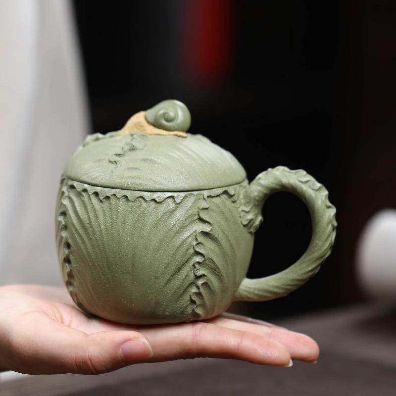 宜兴紫砂主人杯茶杯手工创意仿生白菜百财蜗牛杯功夫品茗杯盖杯