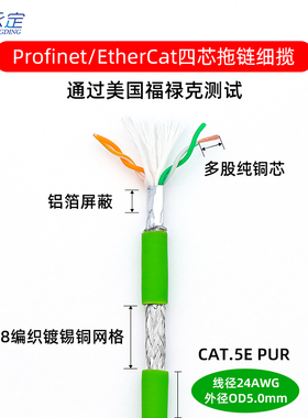 永定Profinet/EtherCat四芯拖链细缆M8以太网RJ45 Ethernet细网线