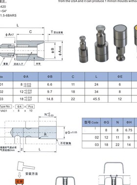 塑料模具气顶DME标准 VA-01 VA-02 VA-03气顶气阀气动顶针气喷嘴