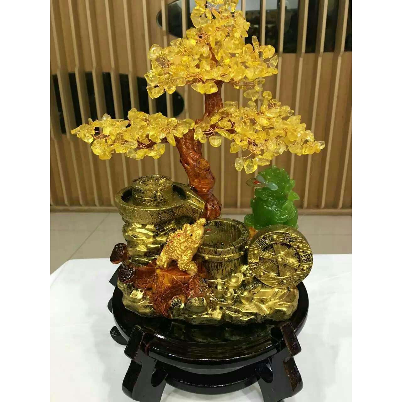 石磨木桶貔貅水晶树聚财发财树财宝树有底座黄粉紫水晶绿东陵
