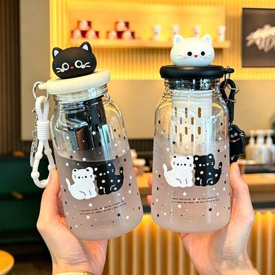 2026夏季水杯学生可爱卡通吸管杯情侣杯子ins高颜值猫咪便携随手