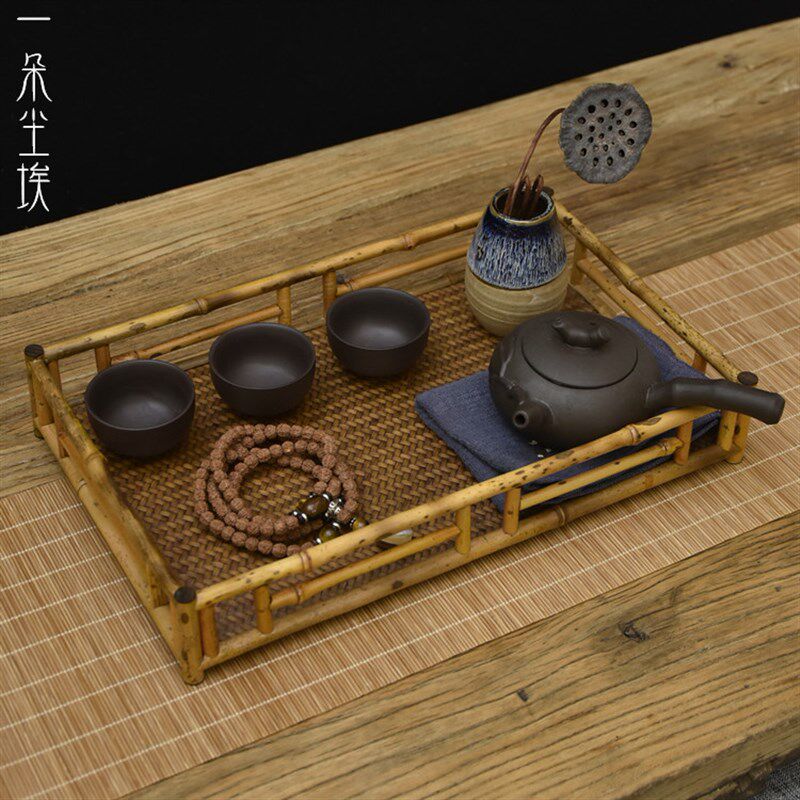 梅鹿竹收纳架展示盘 干泡竹茶台 斑竹收纳框纯手工茶具文房收纳盘