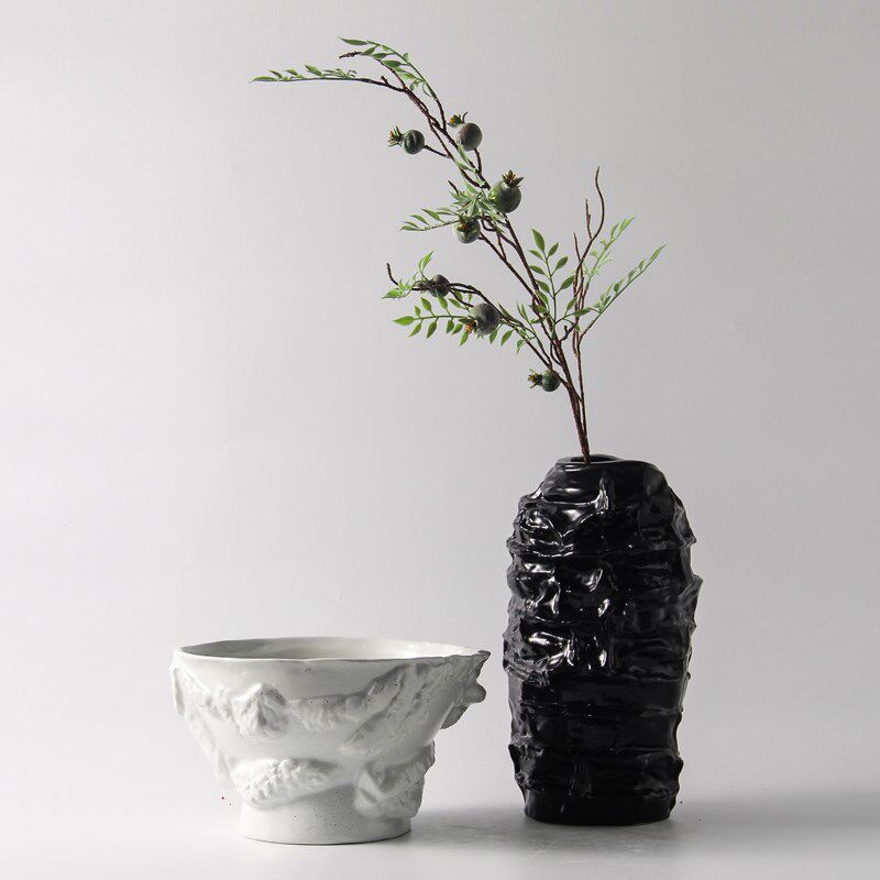 简约新中式水波纹花盆花器花插样板间家居工艺品花瓶软装饰品摆件