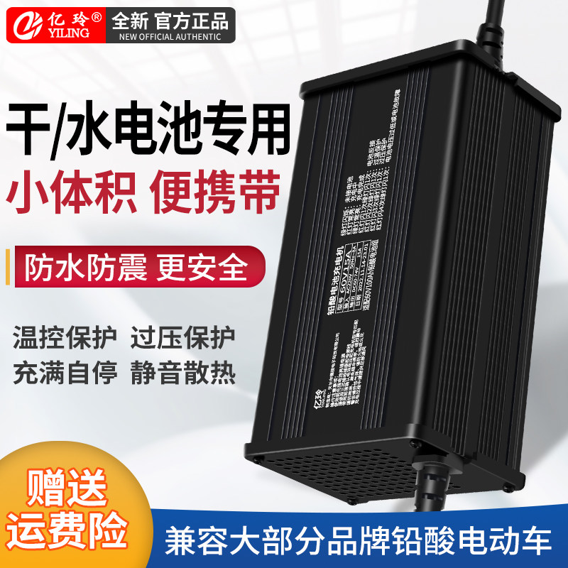 三轮车充电器电动铅酸免维护蓄电池60V48V水伏防水快速大功率