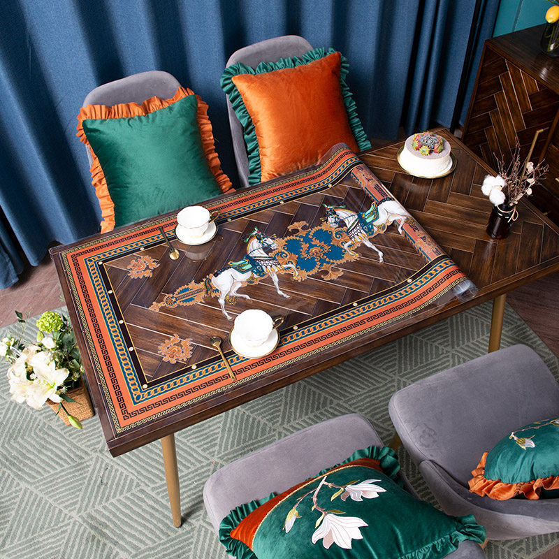 PVC透明水晶板软玻璃餐桌垫彩色印花茶几桌布防水防油免洗茶几垫