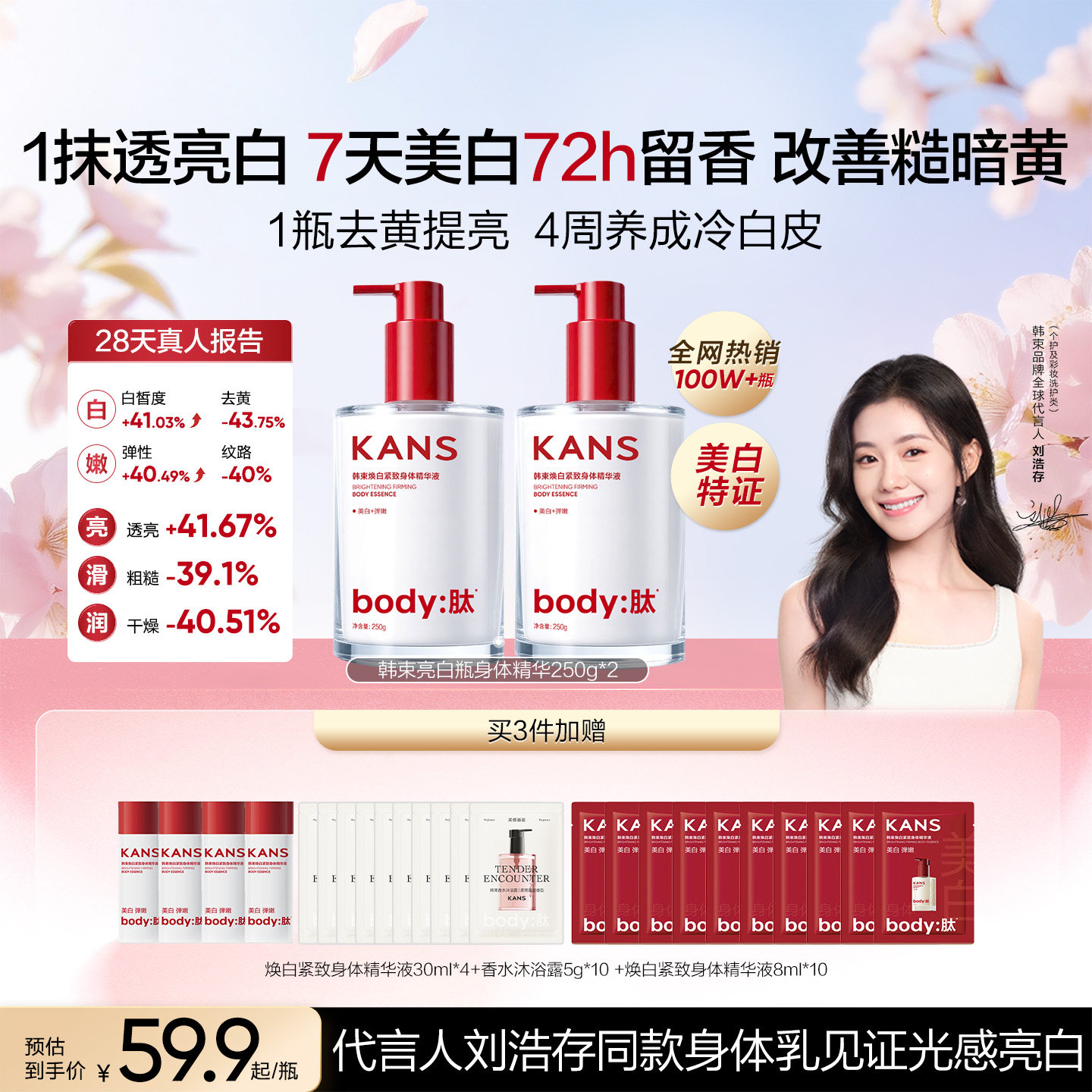 韩束美白身体乳保湿滋润补水全身冷白皮持久留香烟酰胺润肤乳