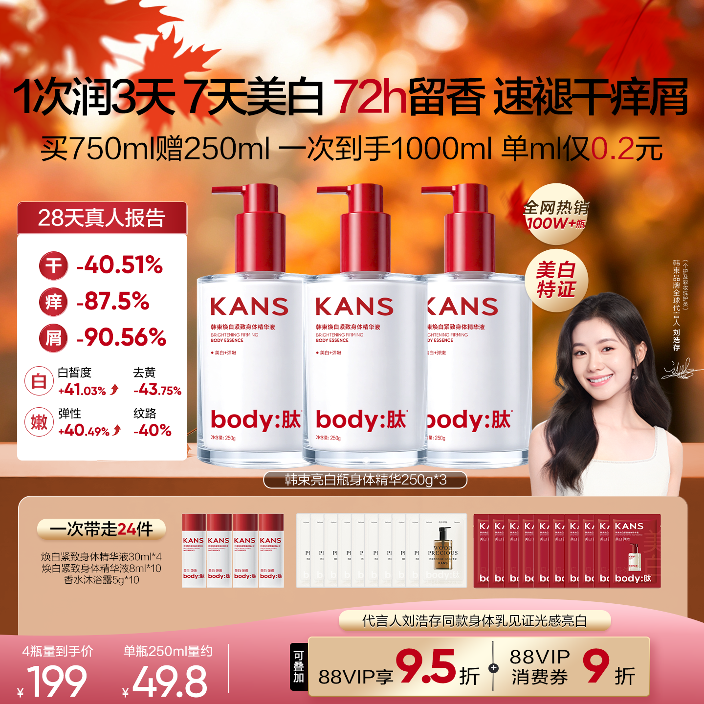 韩束美白身体乳保湿滋润女皮肤干燥持久留香烟酰胺护体润肤乳干痒