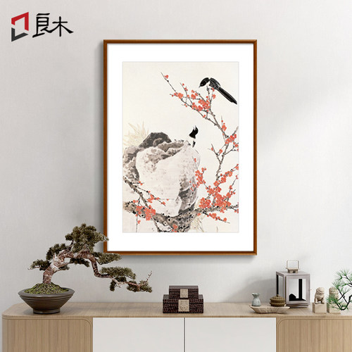 喜上眉梢玄关挂画新中式餐厅客厅书房装饰画花鸟国画中国风壁画