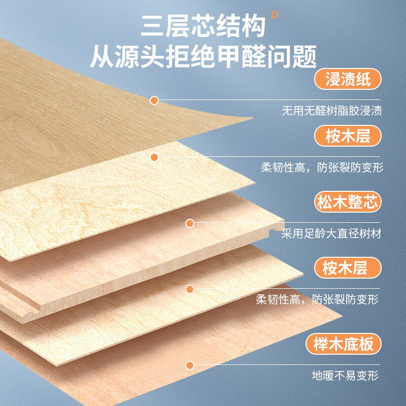 新三层实木复合木地板家用地暖防水E0多层上海工厂原木奶油地板