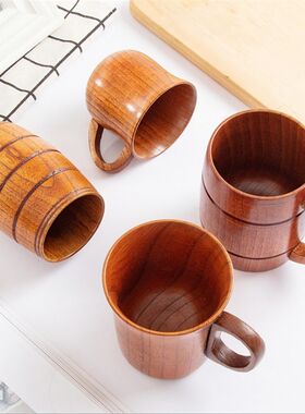 日式木质咖啡杯实木复古大肚杯水杯餐厅隔热木杯茶杯酸枣木啤酒杯