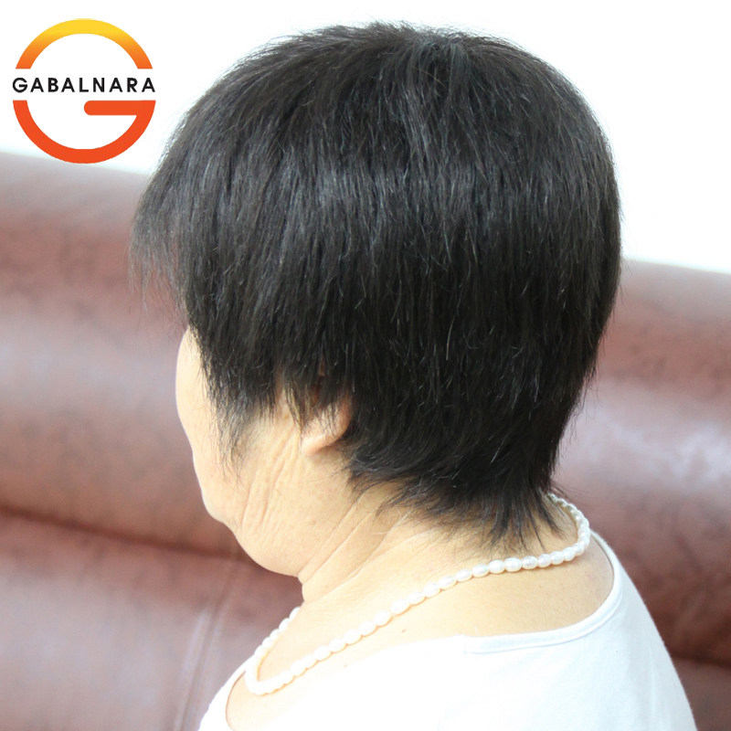包邮中老年假发手织妈妈花白真发假发短发女斜刘海奶奶整顶直发