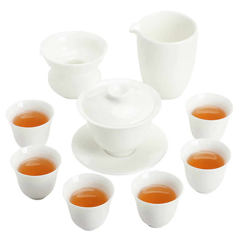 羊脂玉白瓷功夫陶瓷茶具套装家用茶杯茶碗茶艺教学定制logo礼盒装