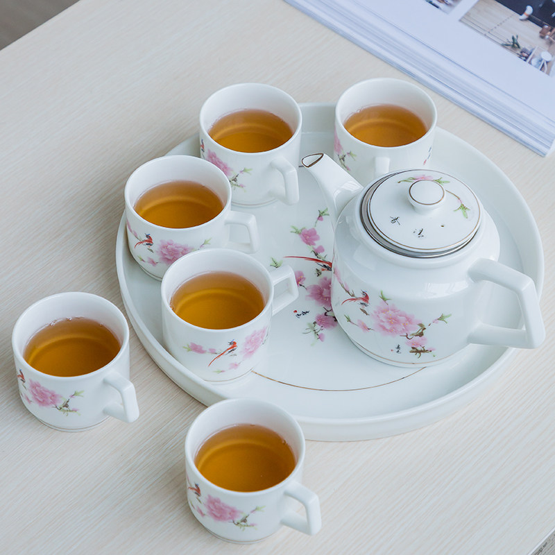 一壶六杯茶具套装带托盘防烫带把茶杯茶壶客厅家用酒店整套干泡盘