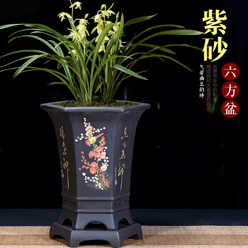 紫砂花盆精品兰花盆建兰墨兰君子兰盆高脚兰草盆栽陶瓷兰花专用盆