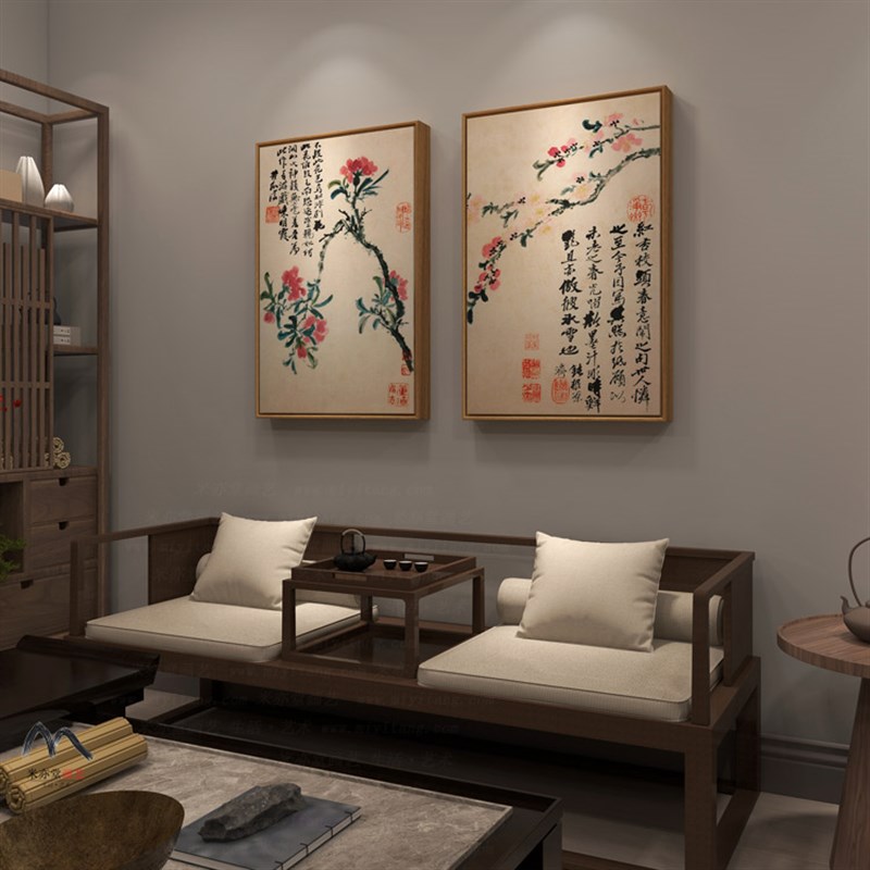 米亦堂x石涛 新中式禅意水墨花鸟客厅沙发背景墙画玄关配电箱挂画