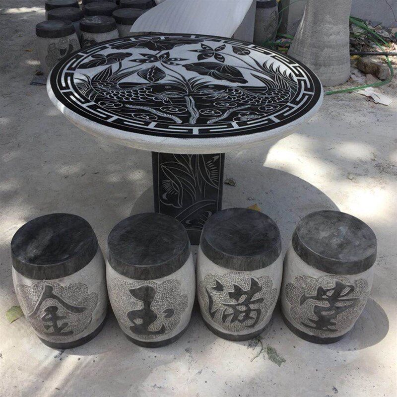 花岗岩大理石桌圆桌石凳子庭院花园家用户外公园长条椅靠背石板椅