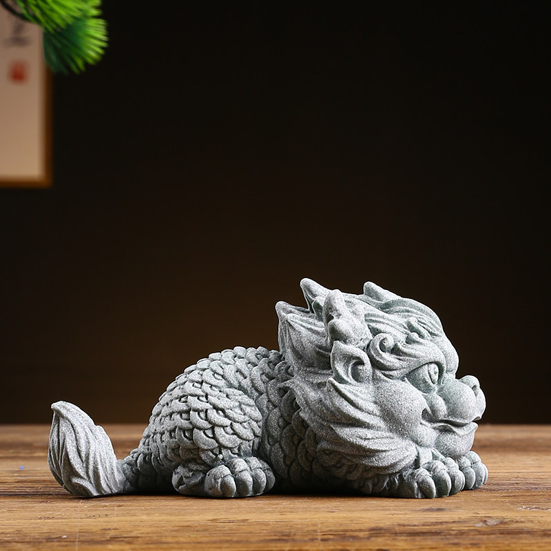 创意青砂石祥瑞麒麟动物茶宠家居工艺品电视柜装饰品造景摆件礼物