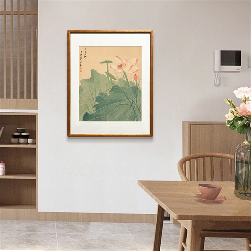 张大千荷花图 客厅卧室餐厅挂画艺术实木框宣纸国画装饰画新中式