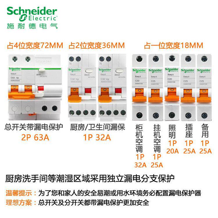 施耐.德空开带漏保EA9RN2P空开总闸漏电保护器电箱漏电保护开关