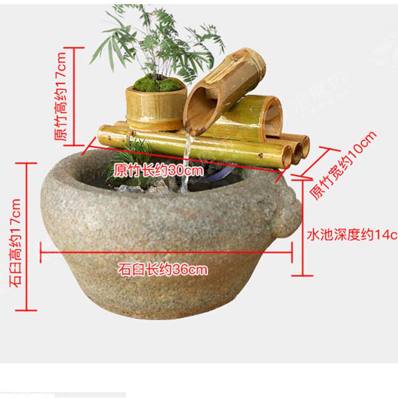 竹排子筒流水循环石槽养鱼盆增氧加湿摆放件庭院户外客厅阳台造景