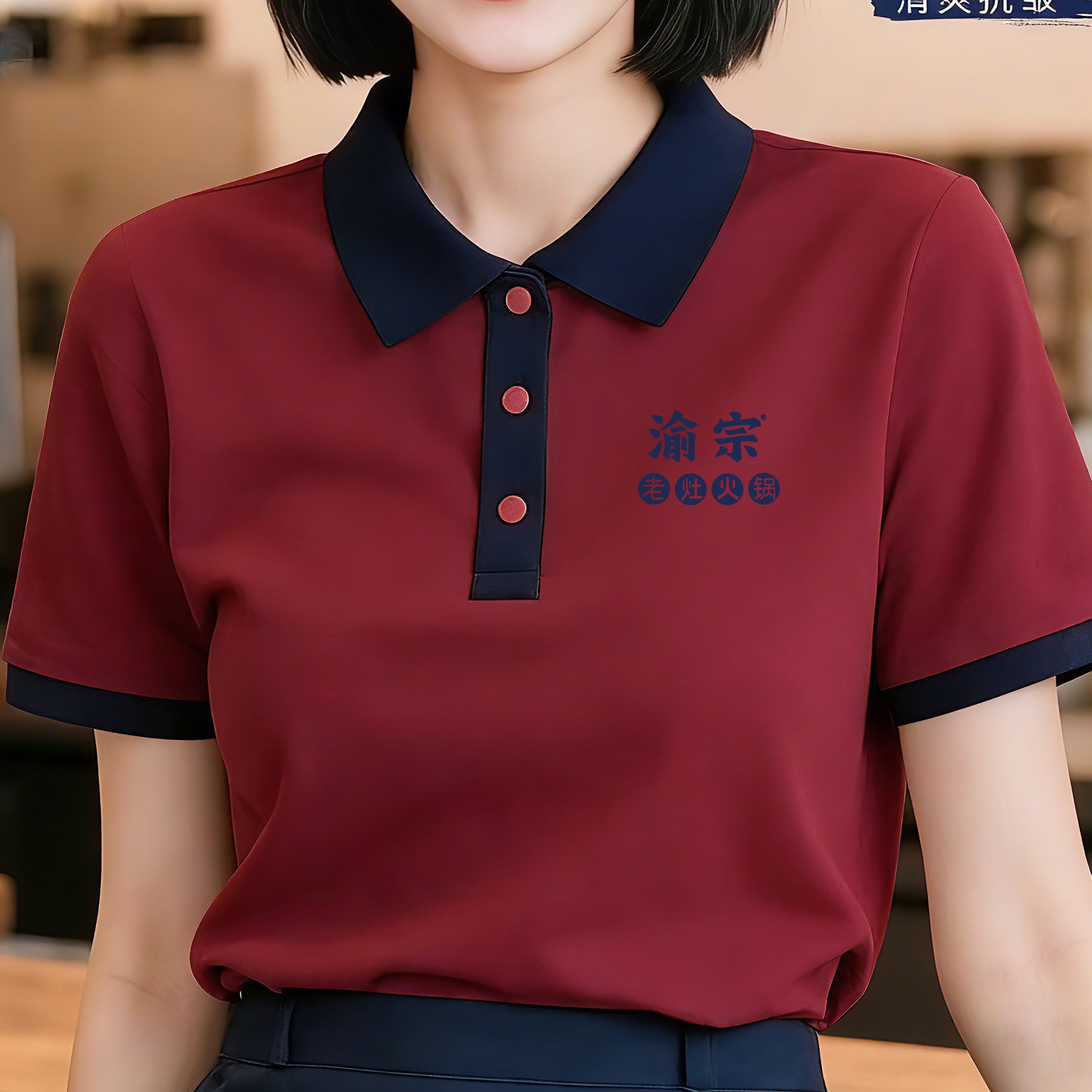 冰丝餐饮工作服t恤定制印logo夏季火锅饭店服务员短袖工装polo衫