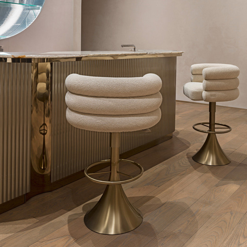 意式轻奢不锈钢吧椅北欧时尚金属喇叭高脚椅现代家用旋转靠背椅