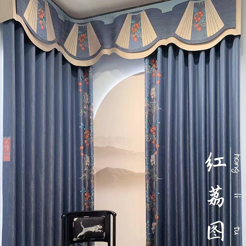 2024新中式窗帘客厅卧室飘窗高窗高绣花加厚遮光绣花窗纱成品定制