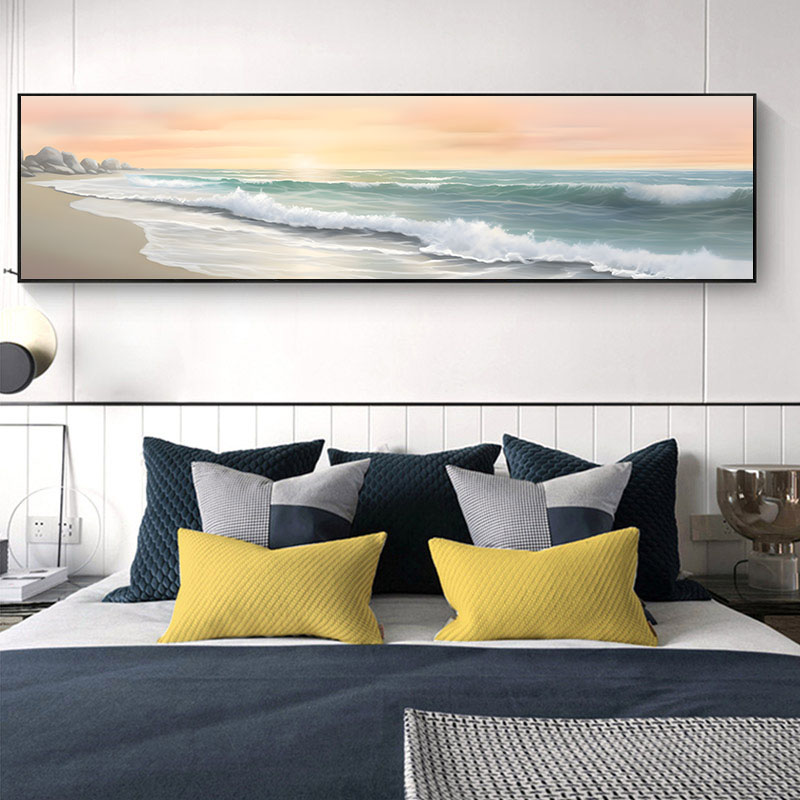北欧卧室装饰画情侣海景简约主卧房间背景墙挂画酒店样板间床头画