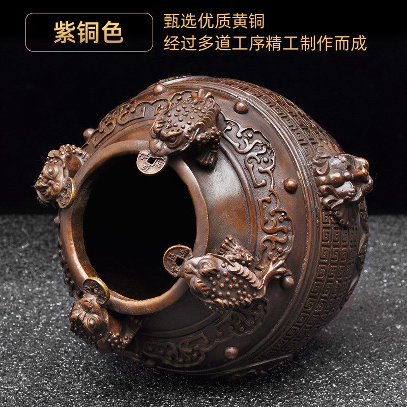 紫铜色金蟾聚宝盆摆件招财铜缸家居客厅玄关酒柜装饰品开业礼品