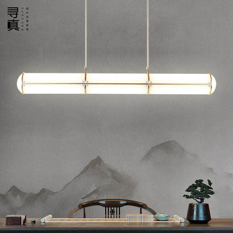 新中式灯茶室灯轻奢长条个性极简吧台吊灯艺术loft禅意餐厅吊灯铁