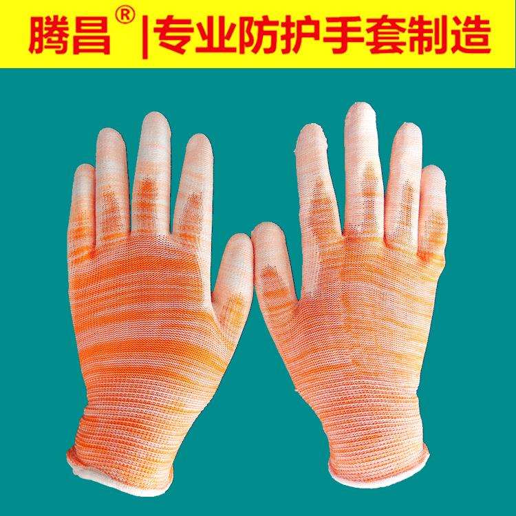 pu手套 彩条印花黑灰PU手套 防静电全掌涂指手套 劳保手套