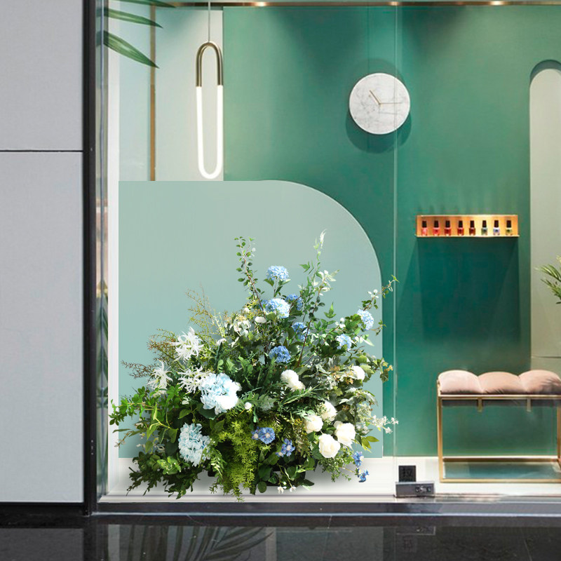 开业活动花艺布置迎宾区背景搭配花橱窗装饰花堆挂饰婚庆假花道具