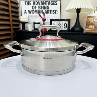 chockmen18/10不锈钢微压煎炒煮蒸锅汤锅火锅五层覆合底24cm