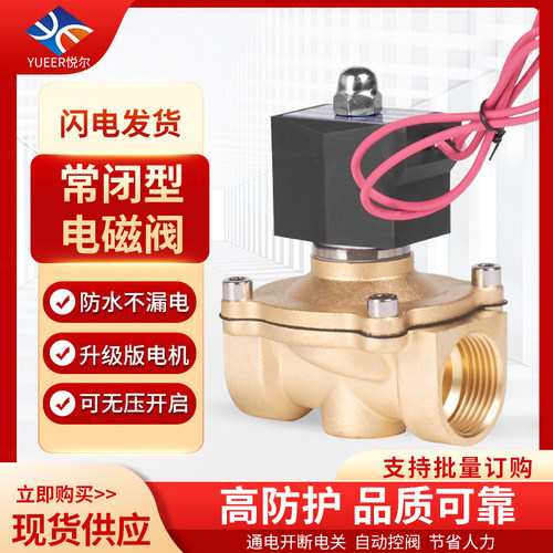 常闭电磁阀220v24v电磁控制阀水阀铜阀12v4分6分管道开关电子阀门