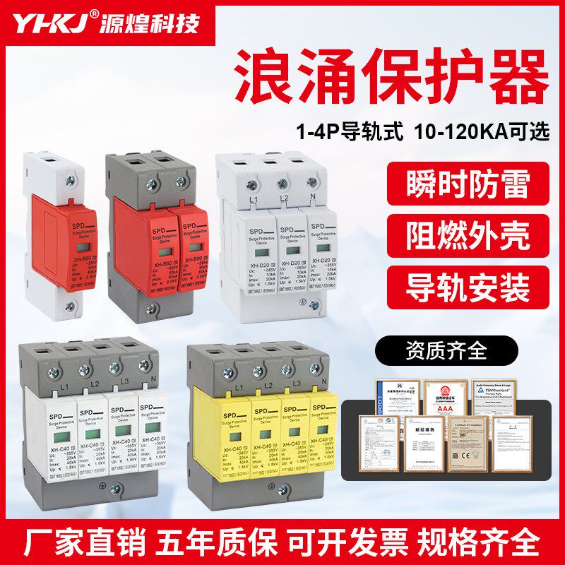 浪涌保护器防雷二级避雷器模块220V家用电源开关单相2P三相4P电涌