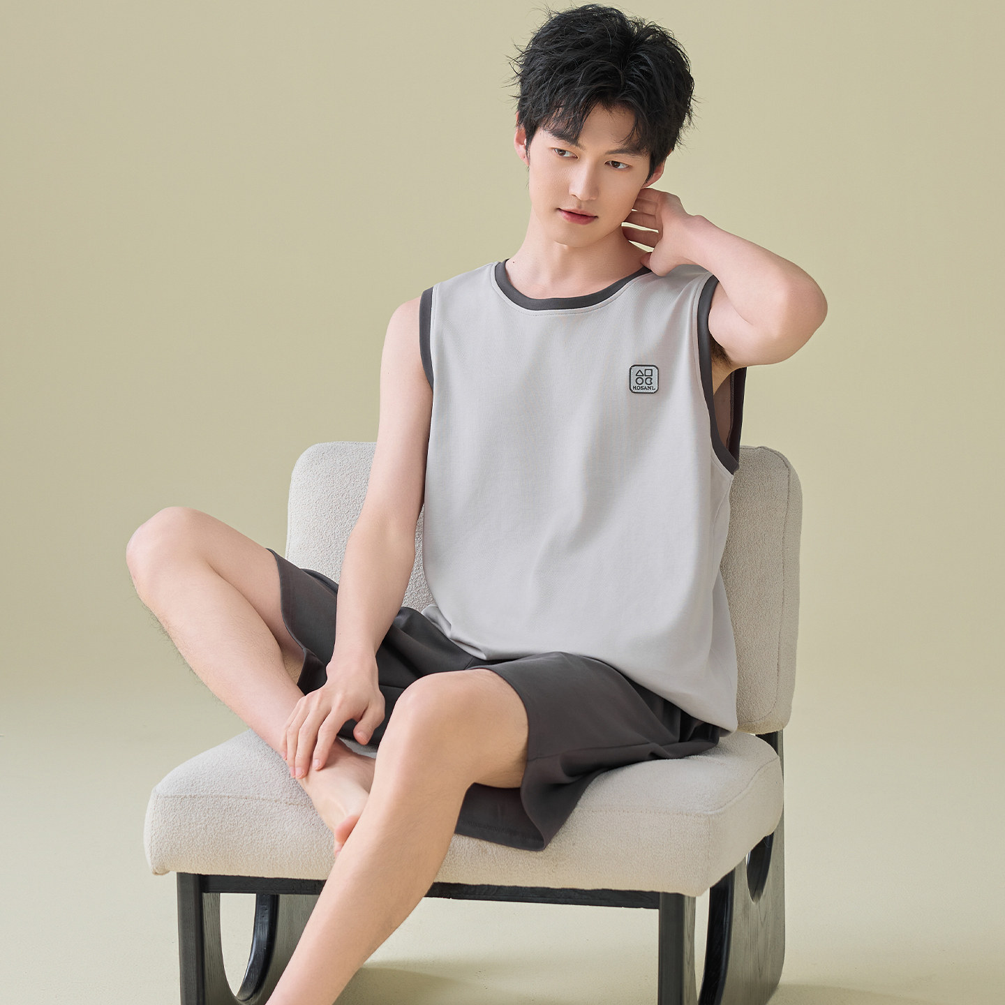 夏季新款睡衣男款纯棉背心短裤纯色系可外穿休闲男生家居服套装